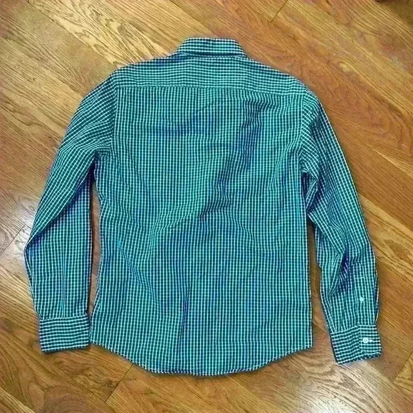 American Eagle Men's Size Small Long Sleeve, Button Down Blue Plaid Oxford Shirt - Picture 6 of 6